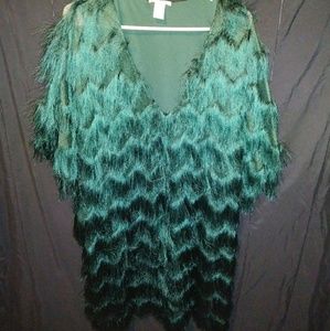 Hunter Green Layered Fringe Dress
